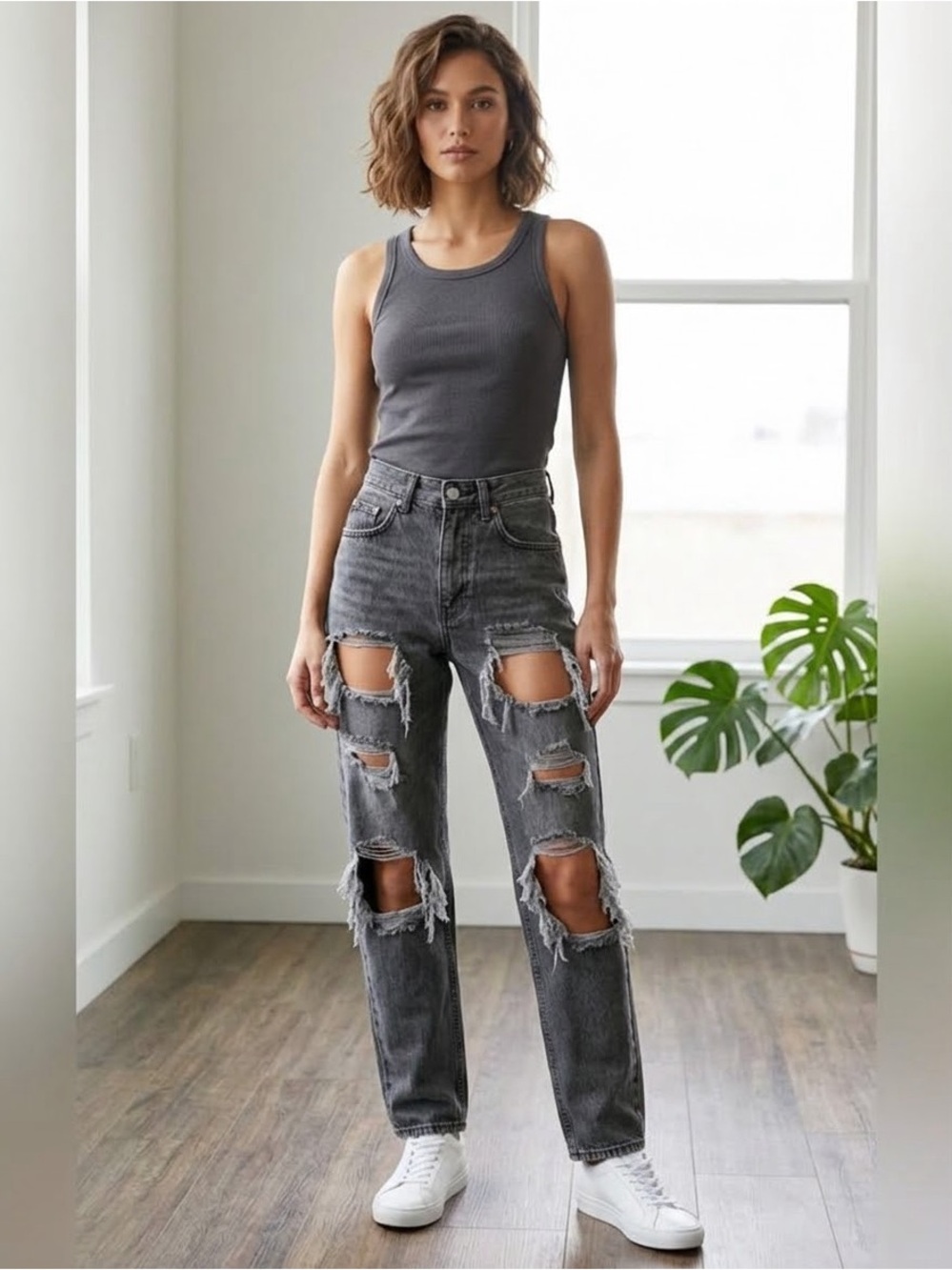 BDG Urban Outfitters High-Rise Baggy Distressed Jeans Washed Black Sz 24